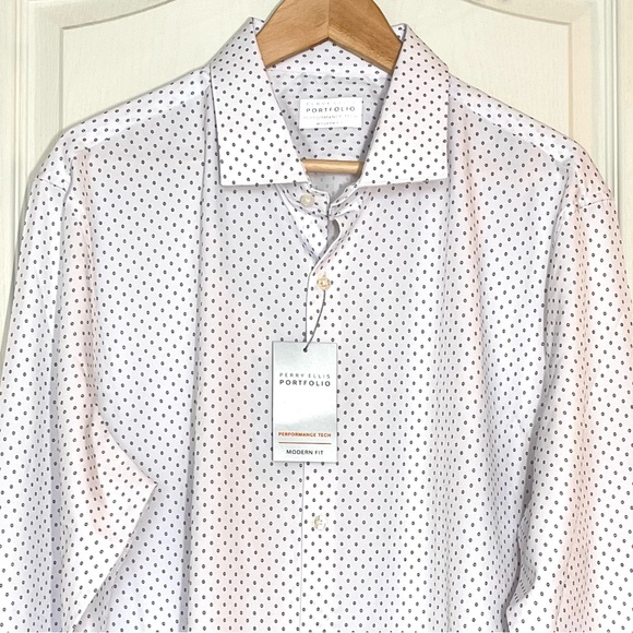 Perry Ellis Portfolio Performance Tech Dress Shirt Modern Fit 17.5 Gorpcore Lite - Picture 4 of 15